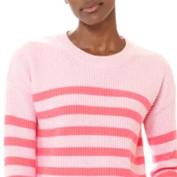 La Ligne Toujours Stripe Cashmere Sweater in Bubblegum/Neon Pink - Picture 9 of 9
